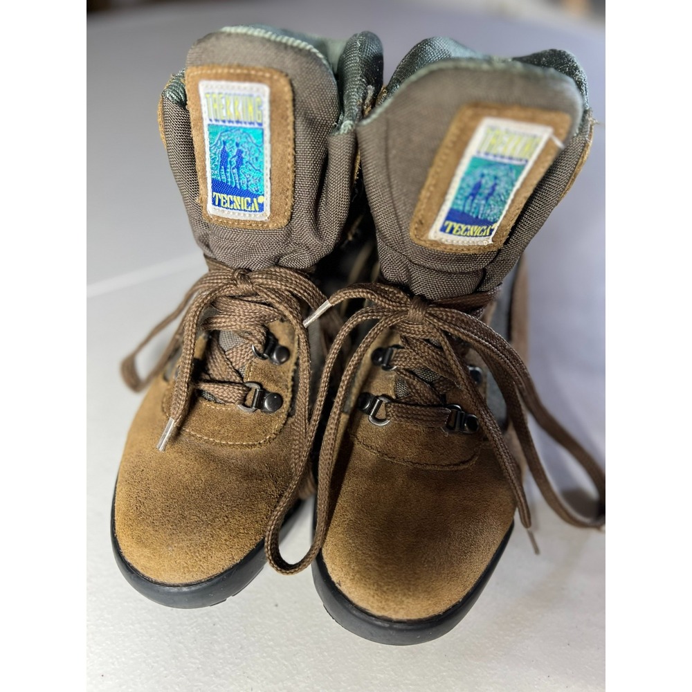 Vintage Tecnica Trekking Gore Tex 7.5 Brown Suede Leather Hiking Boots Taiwan